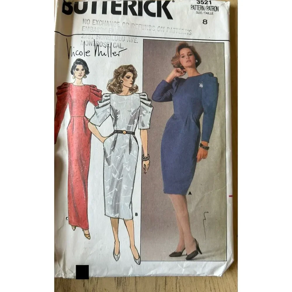 VTG 80s Sew Pattern Dress Prom Office Workwear Retro Preppy Nicole Miller Lot 3